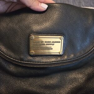 Marc by Marc Jacobs Black Leather Shoulder Bag with Gold Plaque